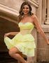 A-Line Corset Strapless Yellow Homecoming Dress With Ruffles