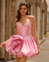 Pink Strapless A Line Corset Beaded Homecoming Dress with Rhinestones