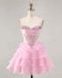 Sweetheart Beaded Tiered Ruffle A-Line Pink Homecoming Dress