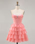Blush A-Line Tiered Ruffle Corset Strapless Homecoming Dress