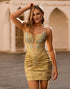 Golden Bodycon Strapless Homecoming Dress With Appliques
