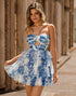 White Blue Flower Tiered Cut Out A-line Short Homecoming Dress