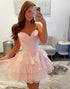 Strapless Blush Corset A Line Tiered Homecoming Dress