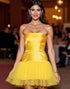 Yellow Satin Strapless Short Homecoming Dress with Ruffles