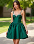 Dark Green Satin A Line Corset Homecoming Dress with Beading