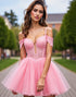 Appliqued Cold Shoulder Blush Corset Homecoming Dress
