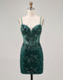 Dark Green Bodycon Backless Sheer Corset Homecoming Dress with Sequins