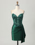 Dark Green Strapless Corset Appliqued Bodycon Homecoming Dress with Streamer