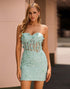 Sage Strapless Corset Homecoming Dress with 3D Flowers