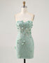 Strapless Sage Corset Homecoming Dress with 3D Flowers