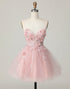 Pink Corset A Line Homecoming Dress with 3D Flowers