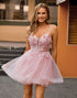 Pink A Line Tulle Corset Homecoming Dress with 3D Flowers