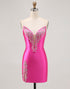 Fuchsia Strapless Beaded Bodycon Homecoming Dress with Slit
