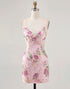 Pink Bodycon Floral Mini Homecoming Dress with Sequins