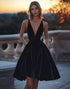 Velvet Black A Line V-Neck Homecoming Dress