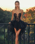 Black A Line High-Low Sweetheart Lace Hocoming Dress with Ruffles