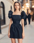 Navy Puff Sleeve A Line Homecoming Dress