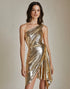 Metallic Gold One Shoulder A Line Homecoming Dress