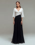 Black White Chiffon Pleated A Line V Neck Formal Dress