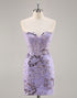 Strapless Purple Tight Homecoming Dress with Sequins