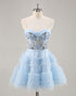 Blue Corset Ruffled Homecoming Dress with Appliques