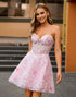 Pink Strapless Corset Floral A-Line Homecoming Dress with Appliques