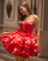 Red A-Line Strapless Tiered Ruffle Corset Homecoming Dress With Bows