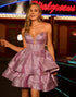 Glitter Light Purple Strapless Tiered A-Line Homecoming Dress