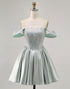 Light Green A-Line Off The Shoulder Corset Homecoming Dress with Beading