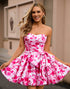 Strapless Fuchsia A-Line Floral Homecoming Dress With Bow