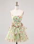 Green Strapless A Line Floral Corset Homecoming Dress