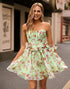 Green Printed A-Line Strapless Corset Homecoming Dress With Bows
