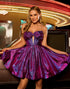 Corset Keyhole A Line Strapless Metallic Dark Purple Homecoming Dress