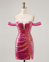 Sparkly Fuchsia Off The Shoulder Bodycon Sequins Homecoming Dress