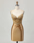 Golden Bodycon Corset Appliqued Short Homecoming Dress with Lace Up Back