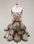 Sequin Tiered Black Apricot A Line Homecoming Dress
