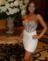 Strapless White Corset Tight Short Homecoming Dress with Rhinestones