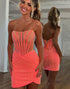 Orange Corset Tight Beaded Strapless Short Homecoming Dress