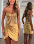 Sparkly Gold Bodycon Ruched Corset Short Homecoming Dress with Beading