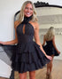 Black High Neck Short Homecoming Dress with Ruffles