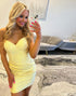 Sparkly Yellow Strapless Ruched Bodycon Short Homecoming Dress with Beading