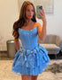 Sparkly Blue Bows A Line Beaded Short Corset Homecoming Dress