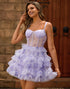 Lavender A-Line Tiered Corset Homecoming Dress with Ruffles