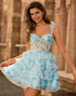 Blue Flower Corset Tiered Ruffle A-Line Homecoming Dress