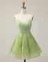 Green Ruched Spaghetti Straps A-Line Homecoming Dress