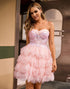 Corset A-Line Tiered Pink Homecoming Dress With Appliques