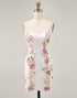 Floral Strapless Sequins Bodycon White Homecoming Dress