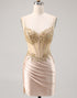 Champagne Satin Corset Homecoming Dress with Sequins