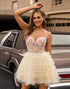 Apricot Corset Tiered A-Line Homecoming Dress with Appliques
