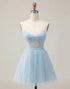 Cute Light Blue A-Line Sequined Homecoming Dress